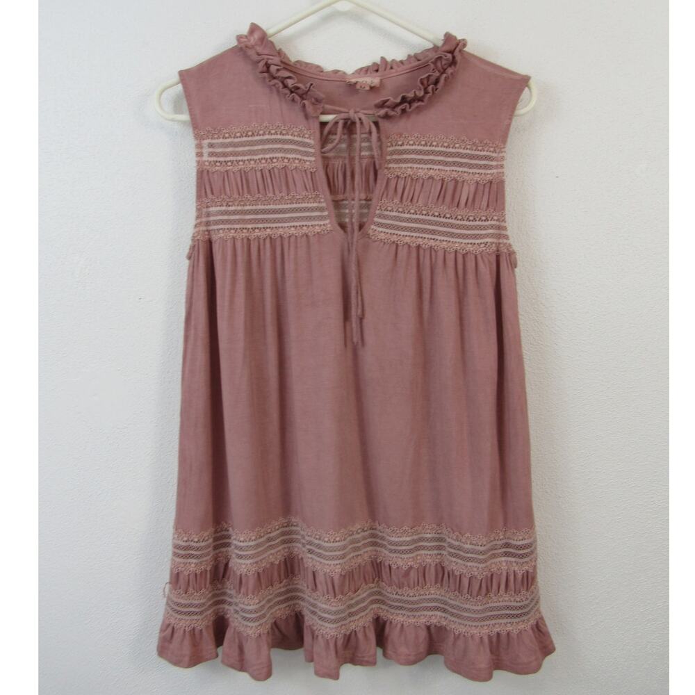 POL Medium Blush Crochet Keyhole Sleeveless Top Dusty Roes Boho Ruffles